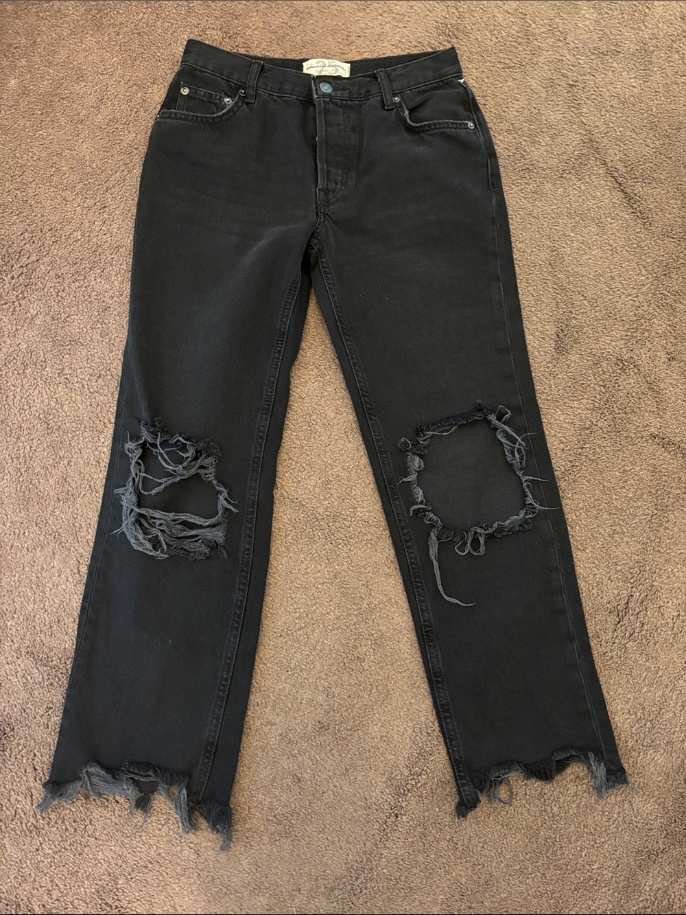 We the free by free people NWOT Black Distressed Straight-Leg Jeans